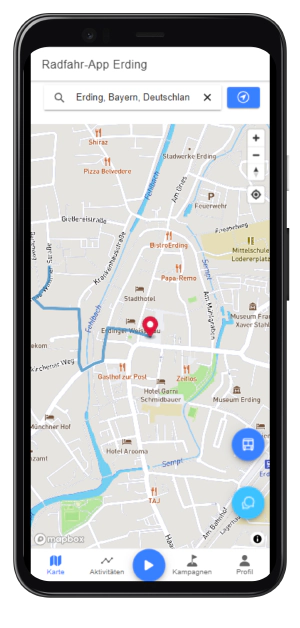 Screenshot der Radfahr-App Screenshot der Radfahr-App