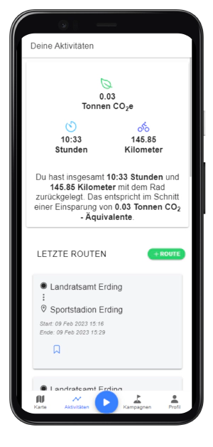 Screenshot der Radfahr-App Screenshot der Radfahr-App